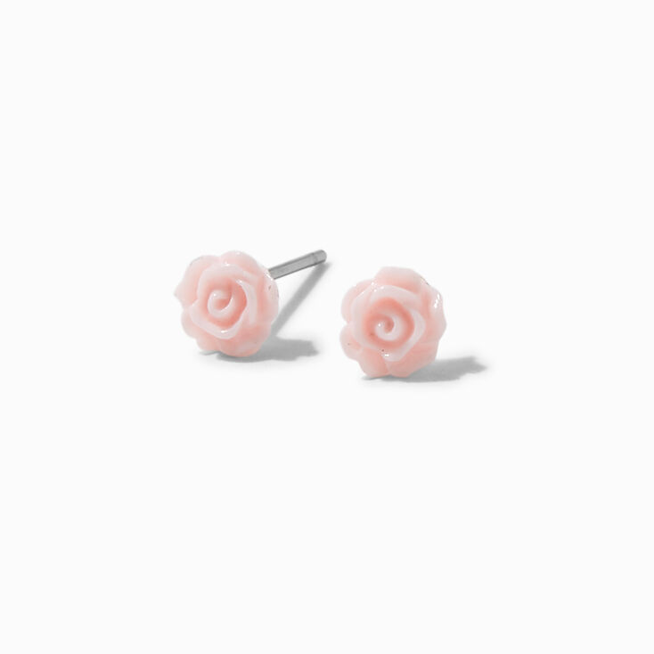 Carved Pink Rose Stud Earrings