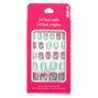 Lot de 24 faux ongles vert menthe m&eacute;tallis&eacute;s motif cactus,