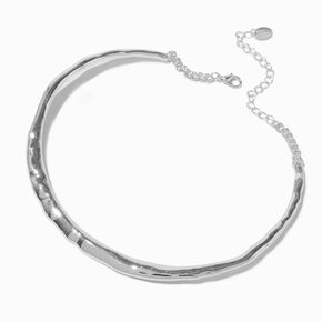 Silver-tone Textured Rigid Choker Necklace,