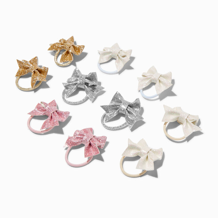 Claire&#39;s Club Glitter Bow Hair Ties - 10 Pack,