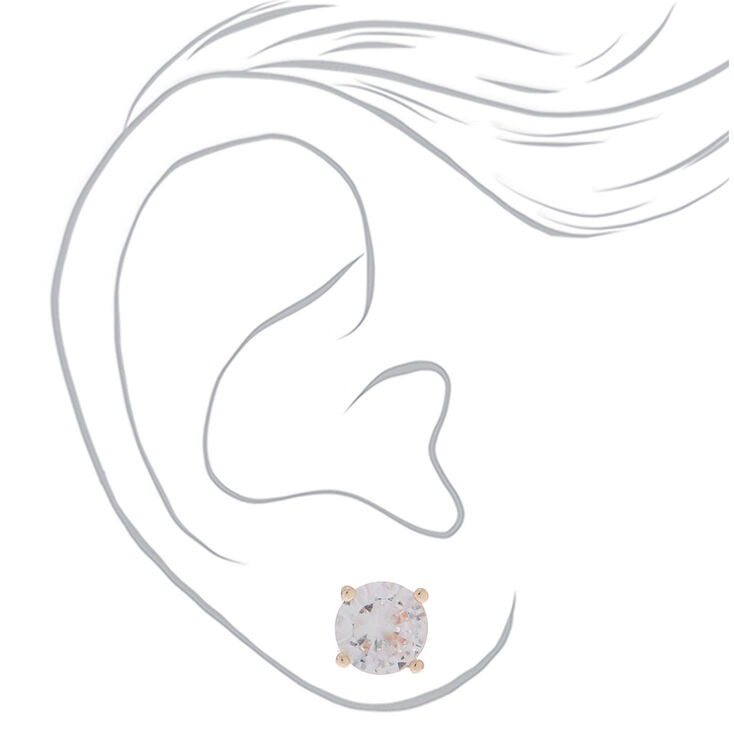 Rose Gold Cubic Zirconia Round Stud Earrings - 4MM, 5MM, 6MM,