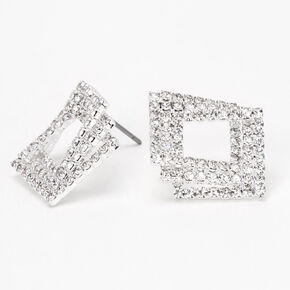 Silver-tone 2&quot; Triple Square Rhinestone Drop Earrings,