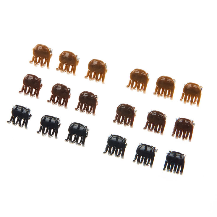 Lot de 18 mini pinces &agrave; cheveux noires, marron et couleur dor&eacute;es,