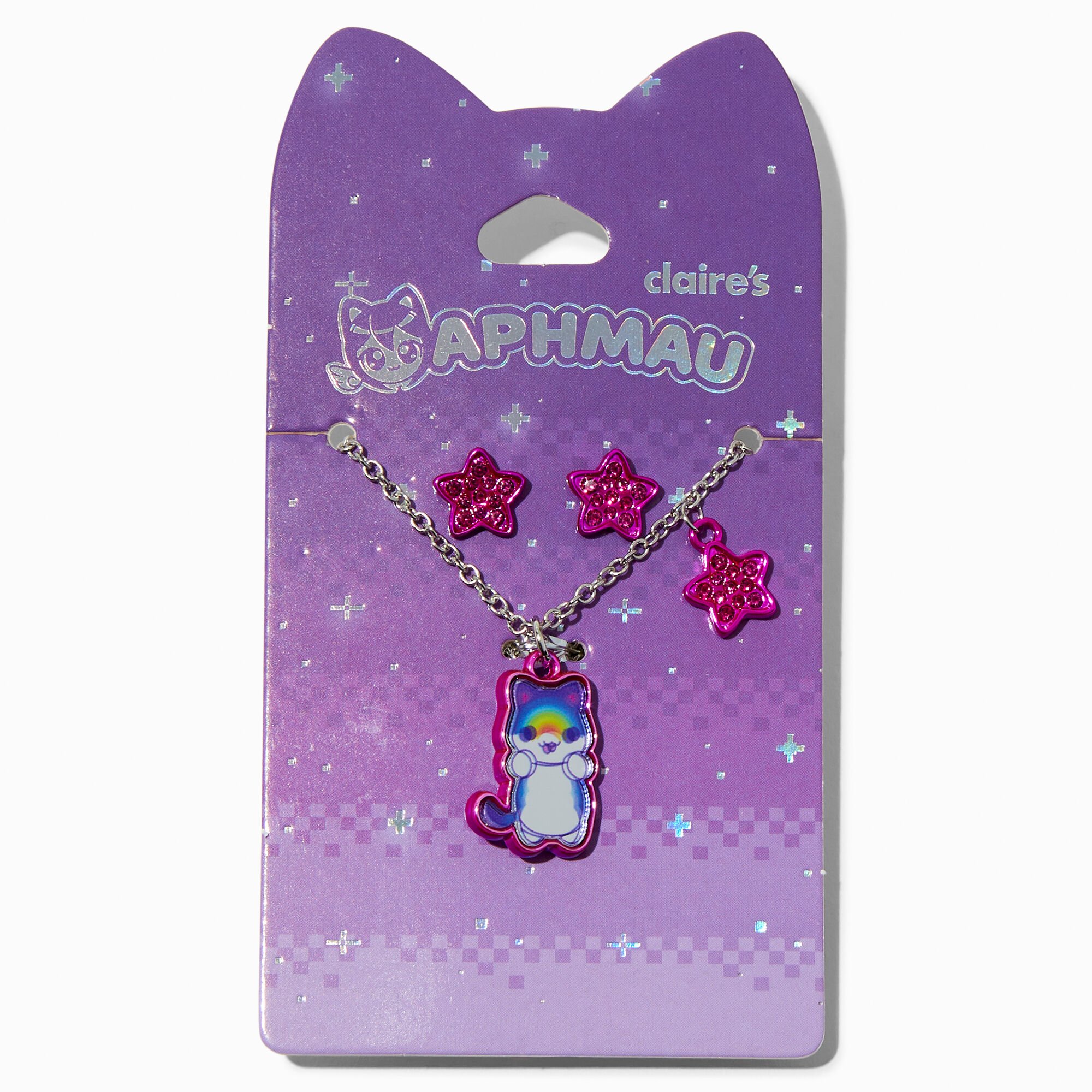 View Aphmau Claires Exclusive Cat Necklace Earrings Set 2 Pack Rainbow information