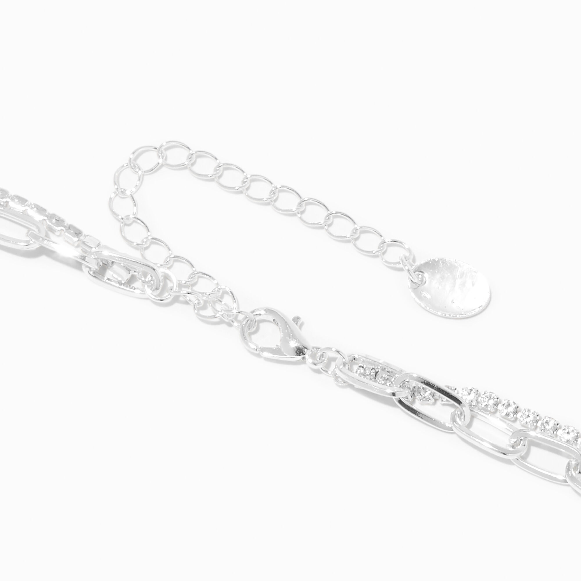 Silver Crystal & Paperclip Chain Multi-Strand Necklace