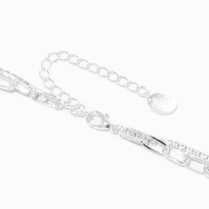 Collier multi-rangs avec cha&icirc;ne &agrave; maillons strass et trombone couleur argent&eacute;e,