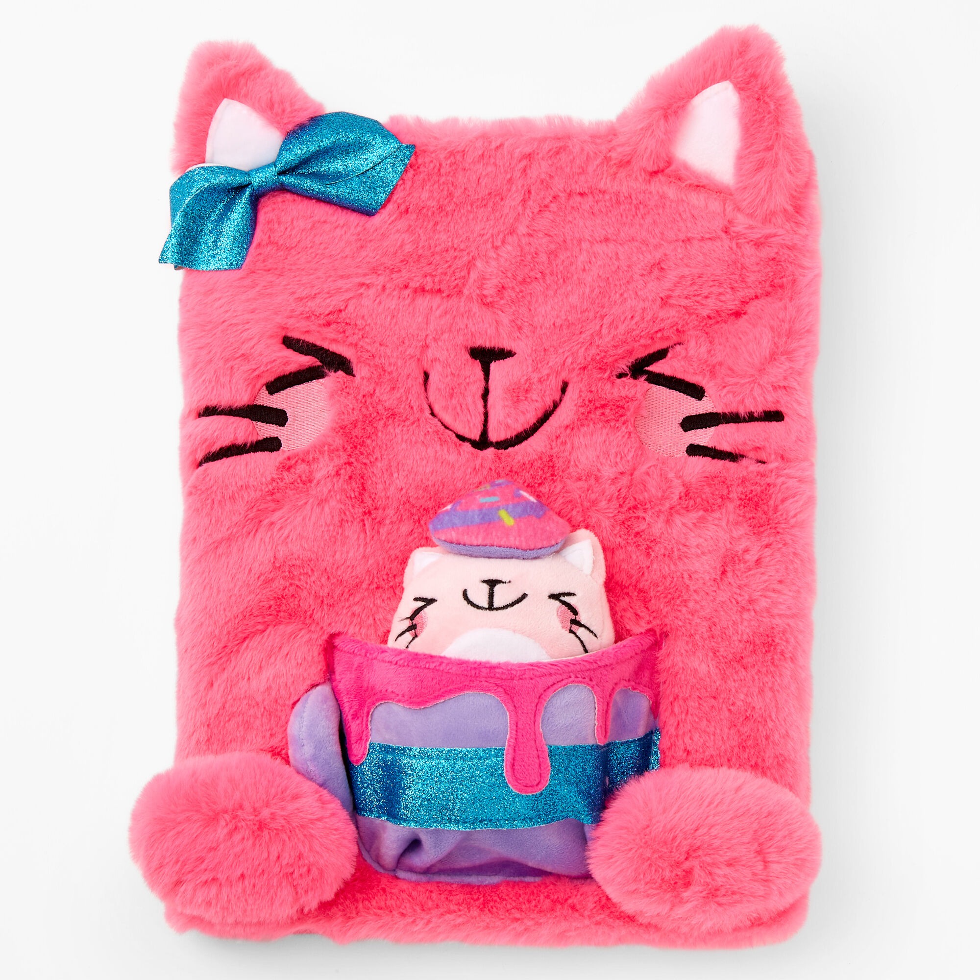 Claire's Lot de carnets à croquis en peluche chaton rose vif - Lot de 2