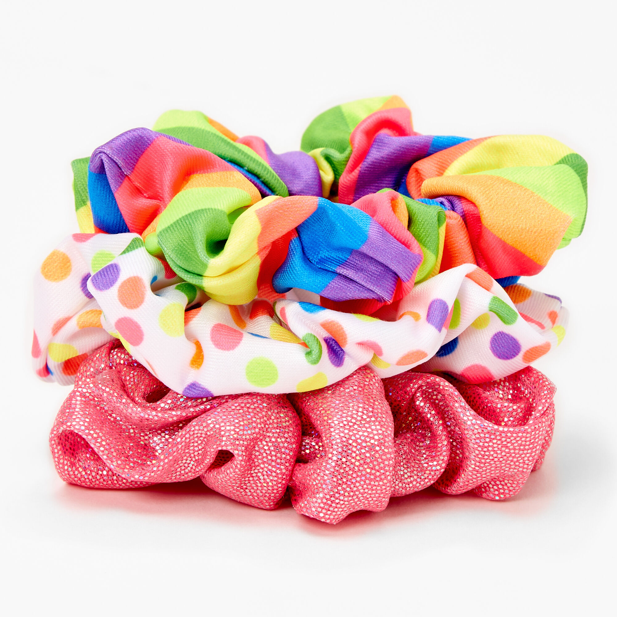 Rainbow Stripes & Polka Dots Hair Scrunchies - 3 Pack,