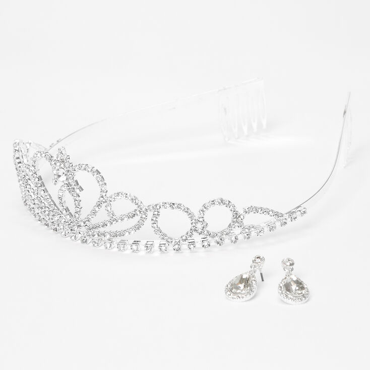 Silver Rhinestone Tiara &amp; Teardrop Earring Set - 2 Pack,