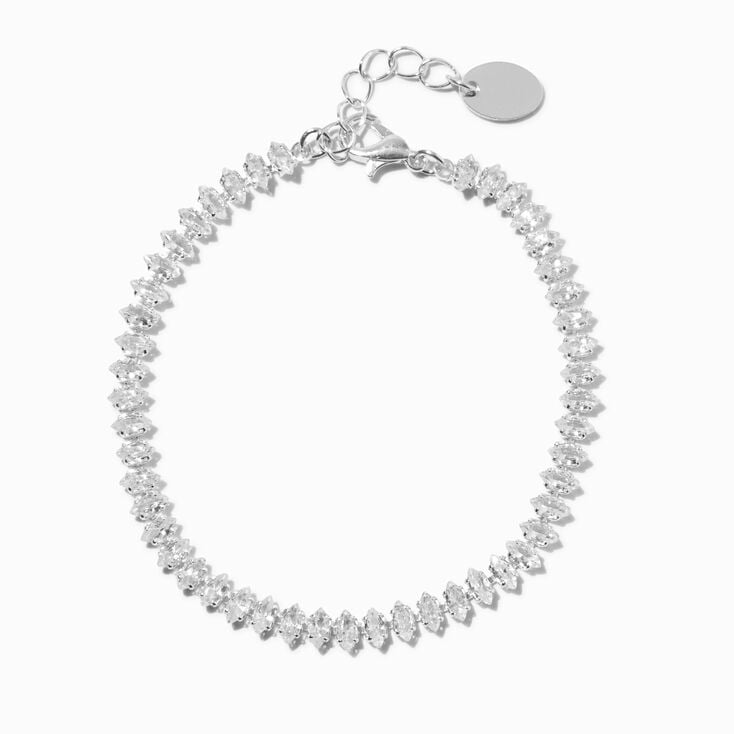 Silver-tone Cubic Zirconia Marquise Chain Bracelet