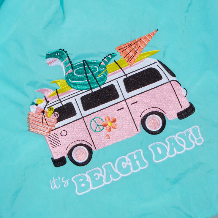 &quot;It&#39;s Beach Day&quot; Retro Van Teal Tote Bag,