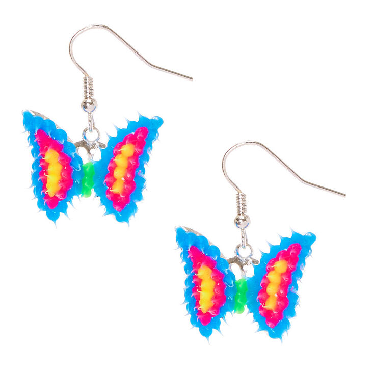 Neon Rainbow Spiked Rubber Butterfly Drop Earrings Claire S Us