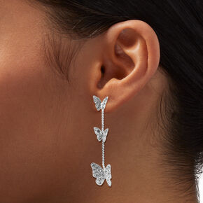 Butterfly Trio Pav&eacute; Crystal 2&quot; Drop Earrings,