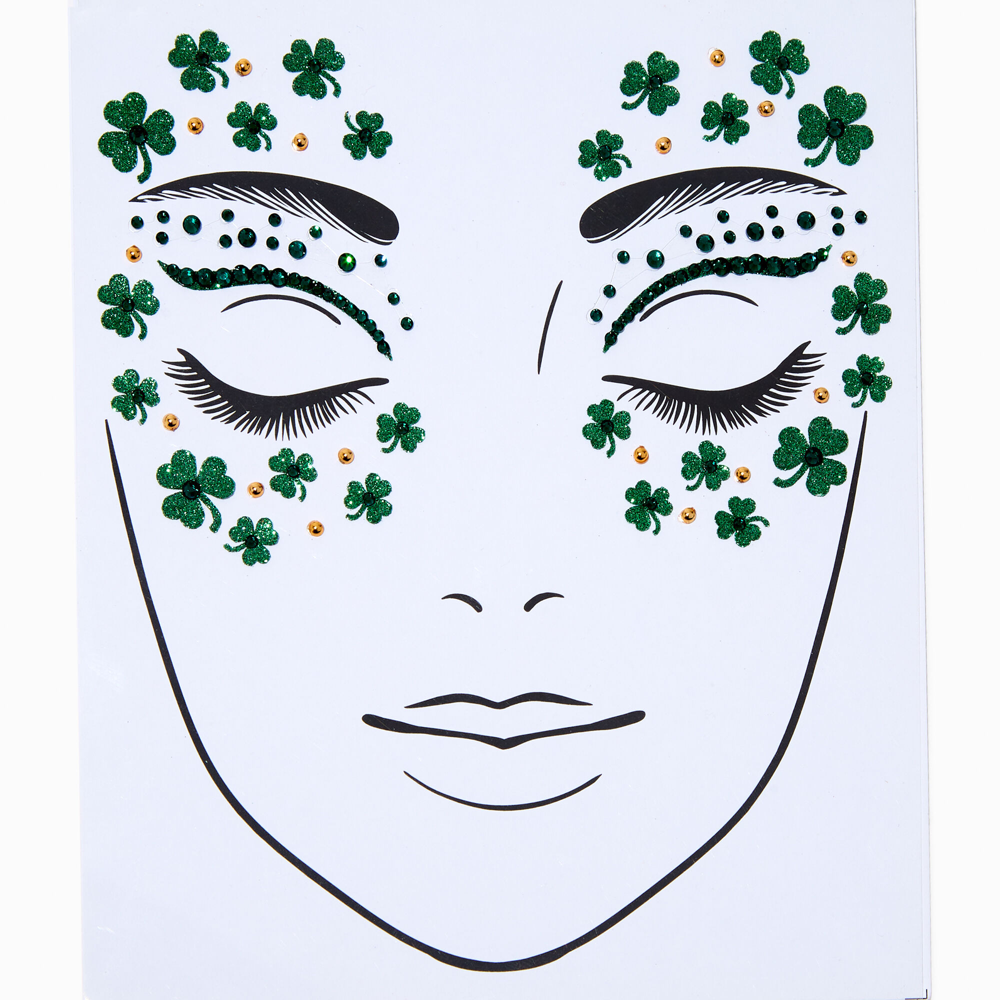 St. Patrick's Day Shamrocks & Gemstones Face Stickers,