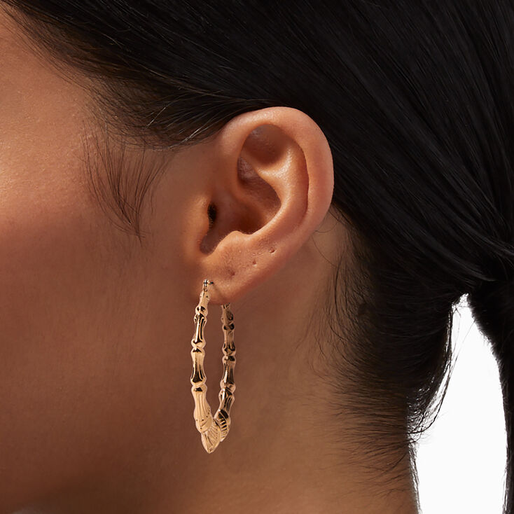 Gold 60MM Bamboo Hoop Earrings,