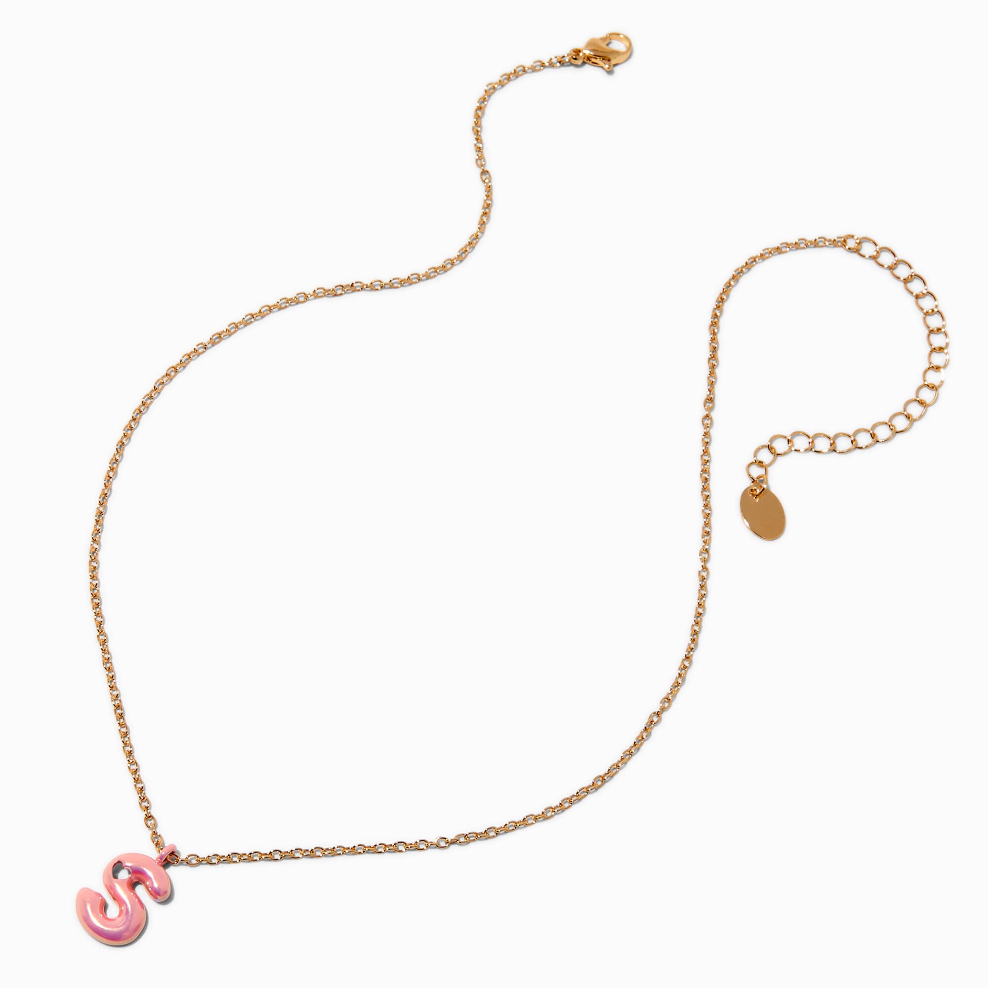 Pink Bubble Initial Heart Pendant Necklace - S,