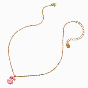 Pink Bubble Initial Heart Pendant Necklace - S,