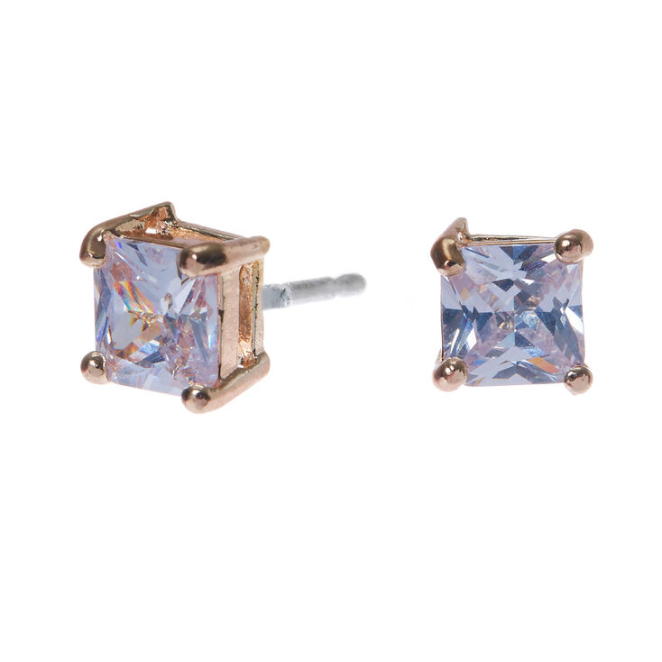 Rose Gold-tone Cubic Zirconia 5mm Square Stud Earrings,