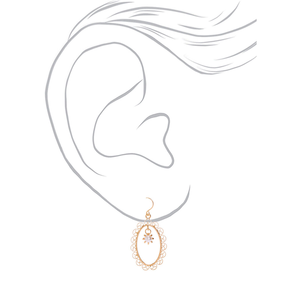 Gold 1.5" Filigree Frame Drop Earrings,