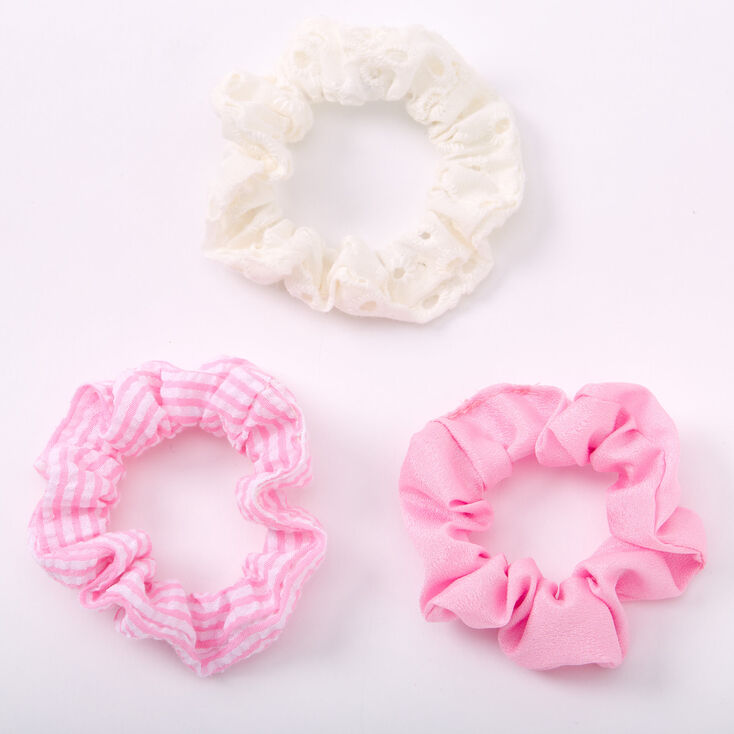 Claire&#39;s Club Small Solid Striped Hair Scrunchies - Pink, 3 Pack,