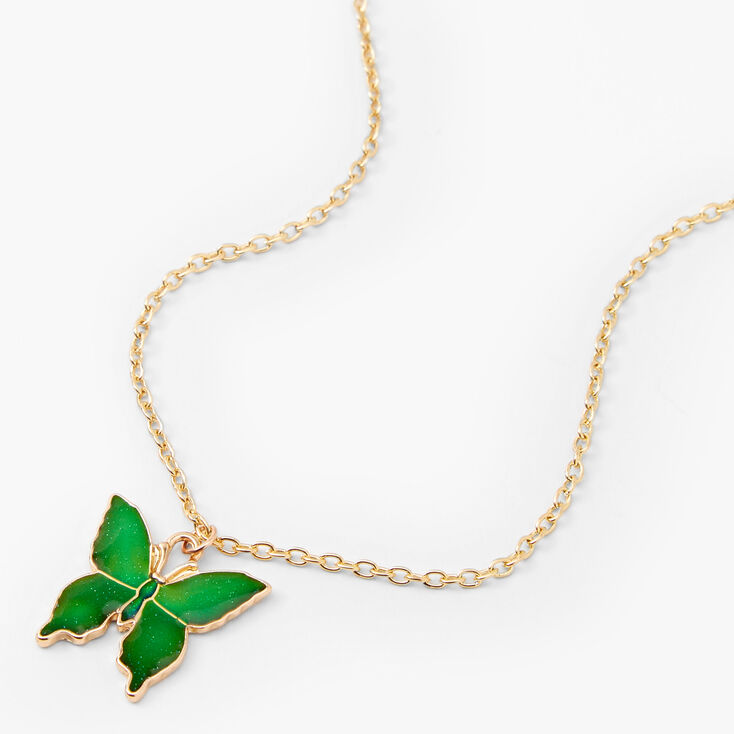 Gold Butterfly Mood Pendant Necklace,