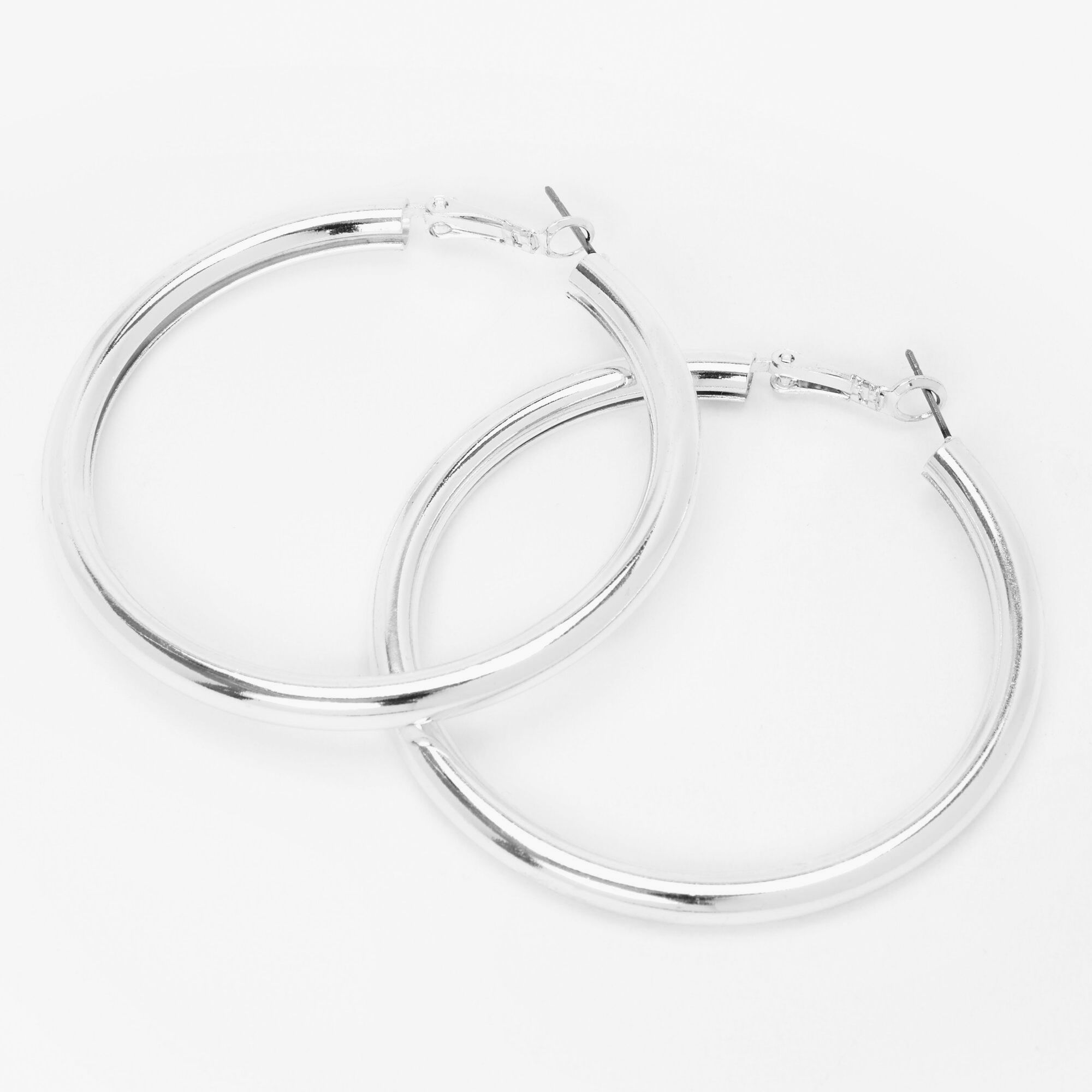 View Claires Tone 60MM Tube Hoop Earrings Silver information