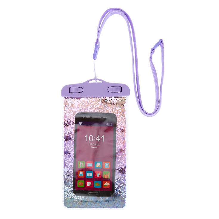 Pochette &eacute;tanche lilas pour portable licorne &agrave; paillettes mobiles,
