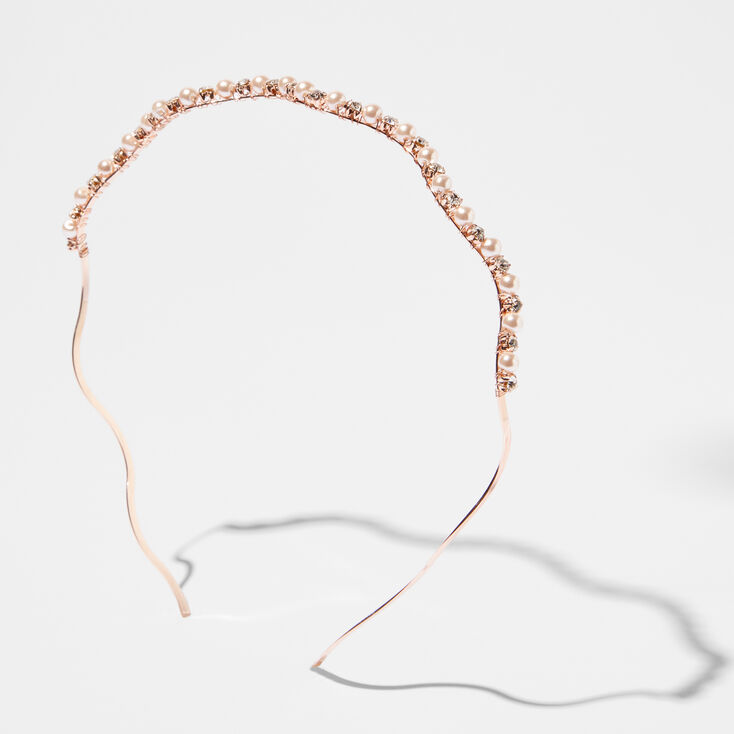 Rose Gold Rhinestone Pearl Wavy Headband | Claire's US