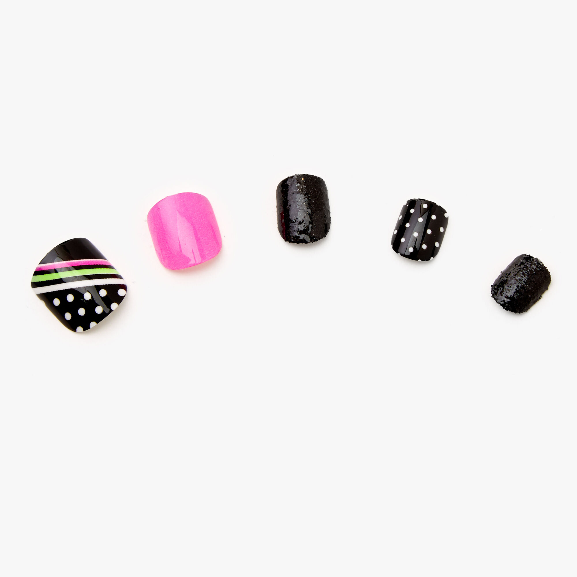Polka Dot Square Press On Faux Nail Set - Black, 24 Pack,