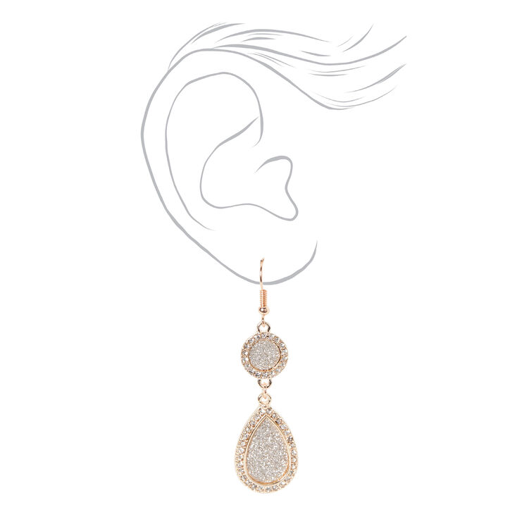 Rose Gold Druzy Teardrop 2&quot; Drop Earrings,