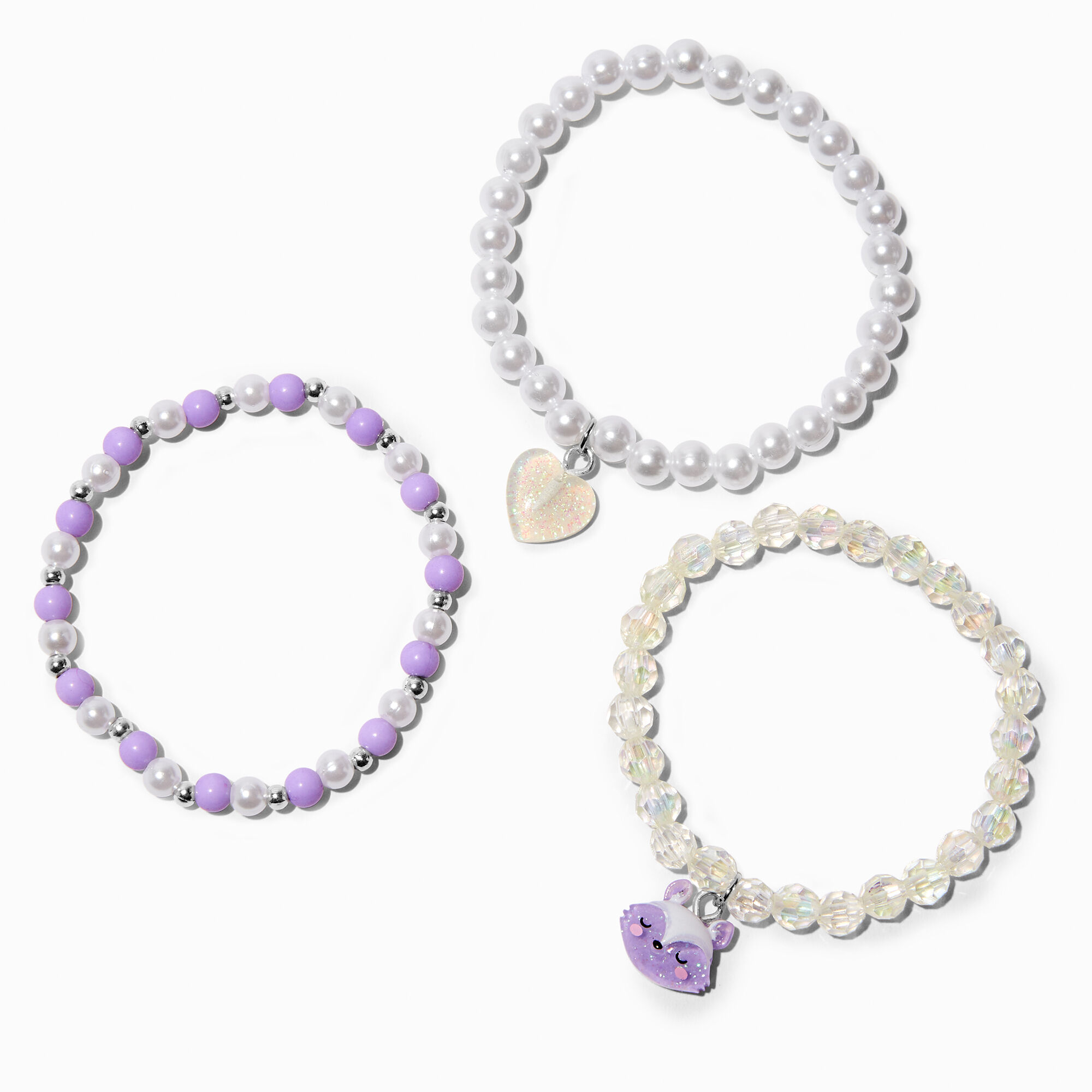 View Claires Club Pearl Fox Bead Stretch Bracelets 3 Pack information