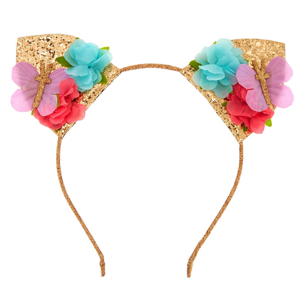 Claire's Club Floral Glitter Cat Ears Headband,