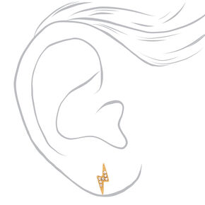 Gold Titanium Lightning Bolt Stud Earrings,