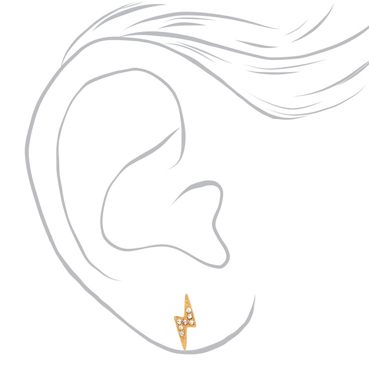 Gold-tone Titanium Lightning Bolt Stud Earrings,