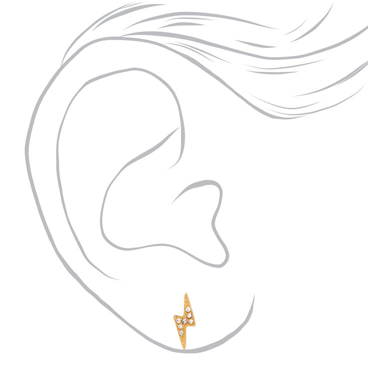 Gold Titanium Lightning Bolt Stud Earrings,