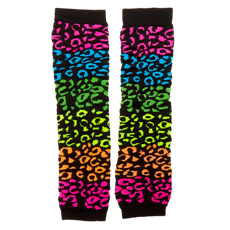 Rainbow Leopard Print Leg Warmers - Black,