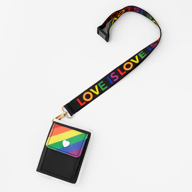 &quot;Love Is Love&quot; Rainbow Striped Wallet With Lanyard,