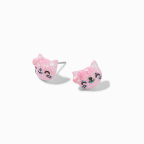 Pink Glitter Cat Stud Earrings,