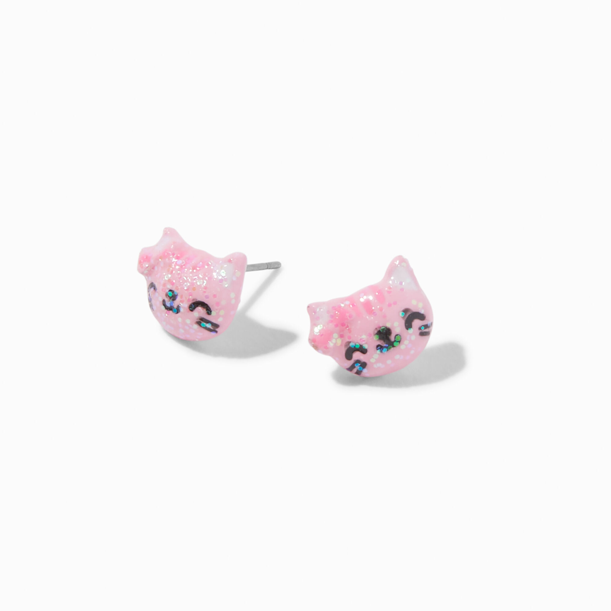 View Claires Glitter Cat Stud Earrings Pink information
