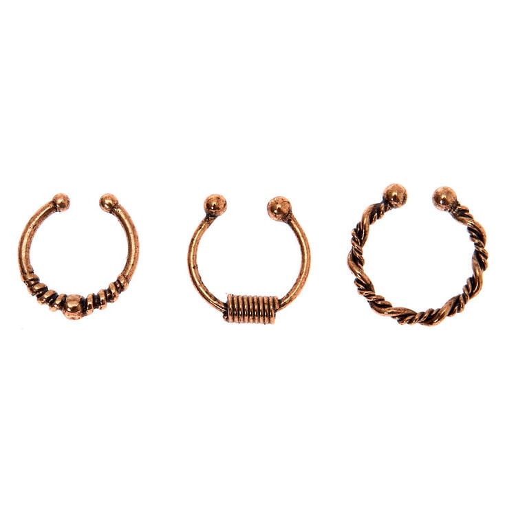 Rose Gold Burnt Bali Faux Hoop Nose Rings - 3 Pack,