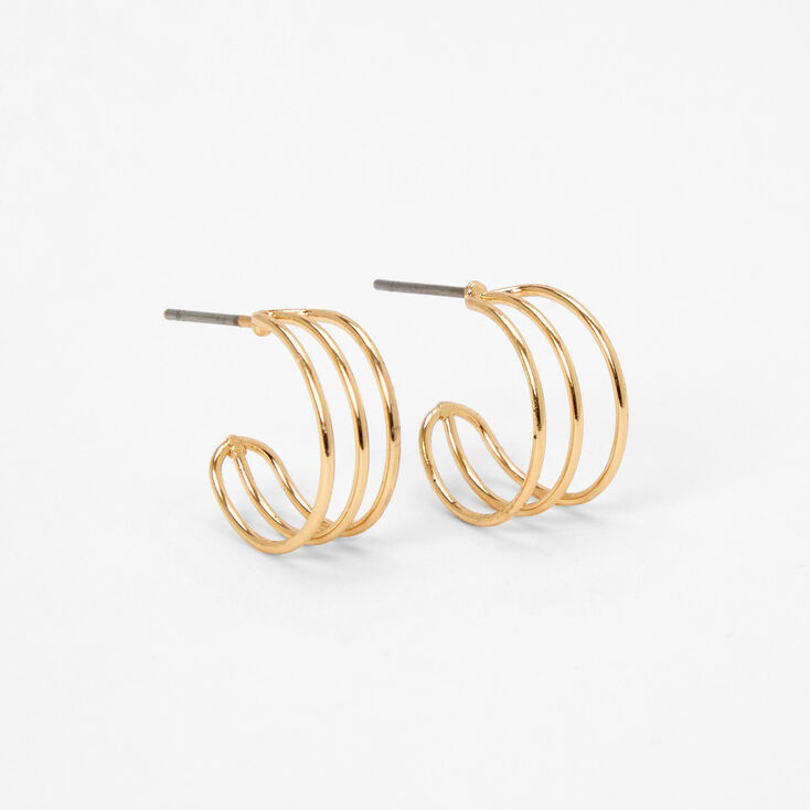 Gold 15MM Triple Hoop Earrings,