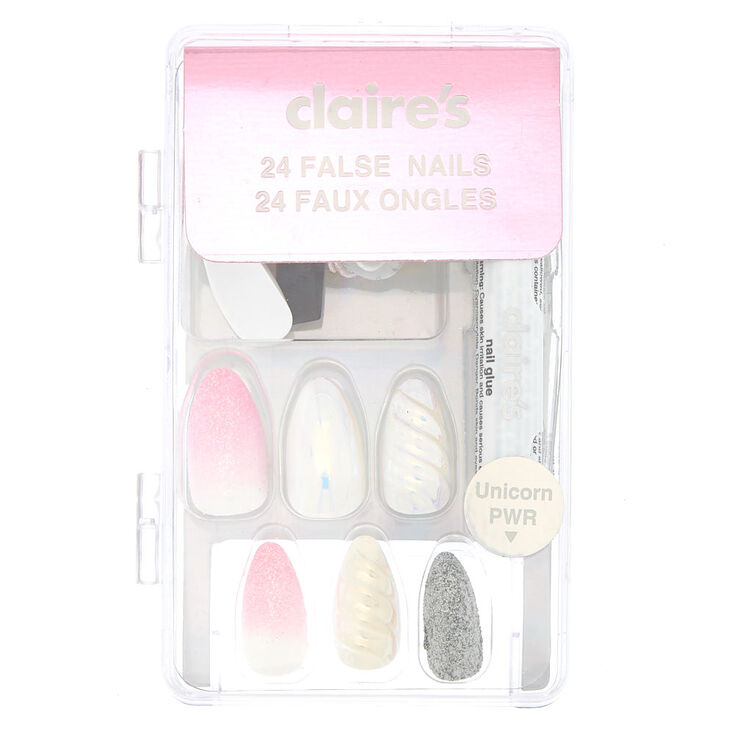 Unicorn Sparkle Faux Nail Set - Pink, 24 Pack,