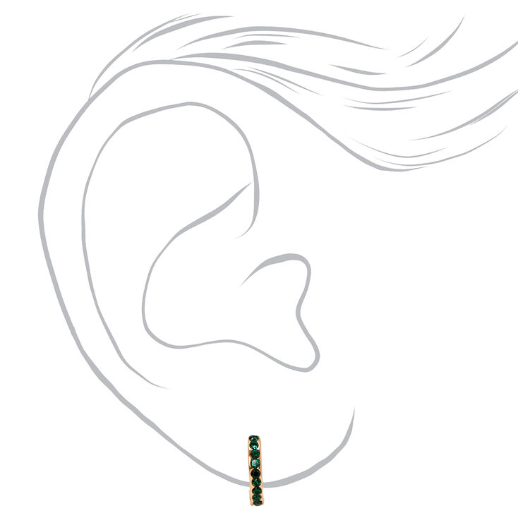 Gold 10MM Crystal Huggie Hoop Earrings - Emerald Green,