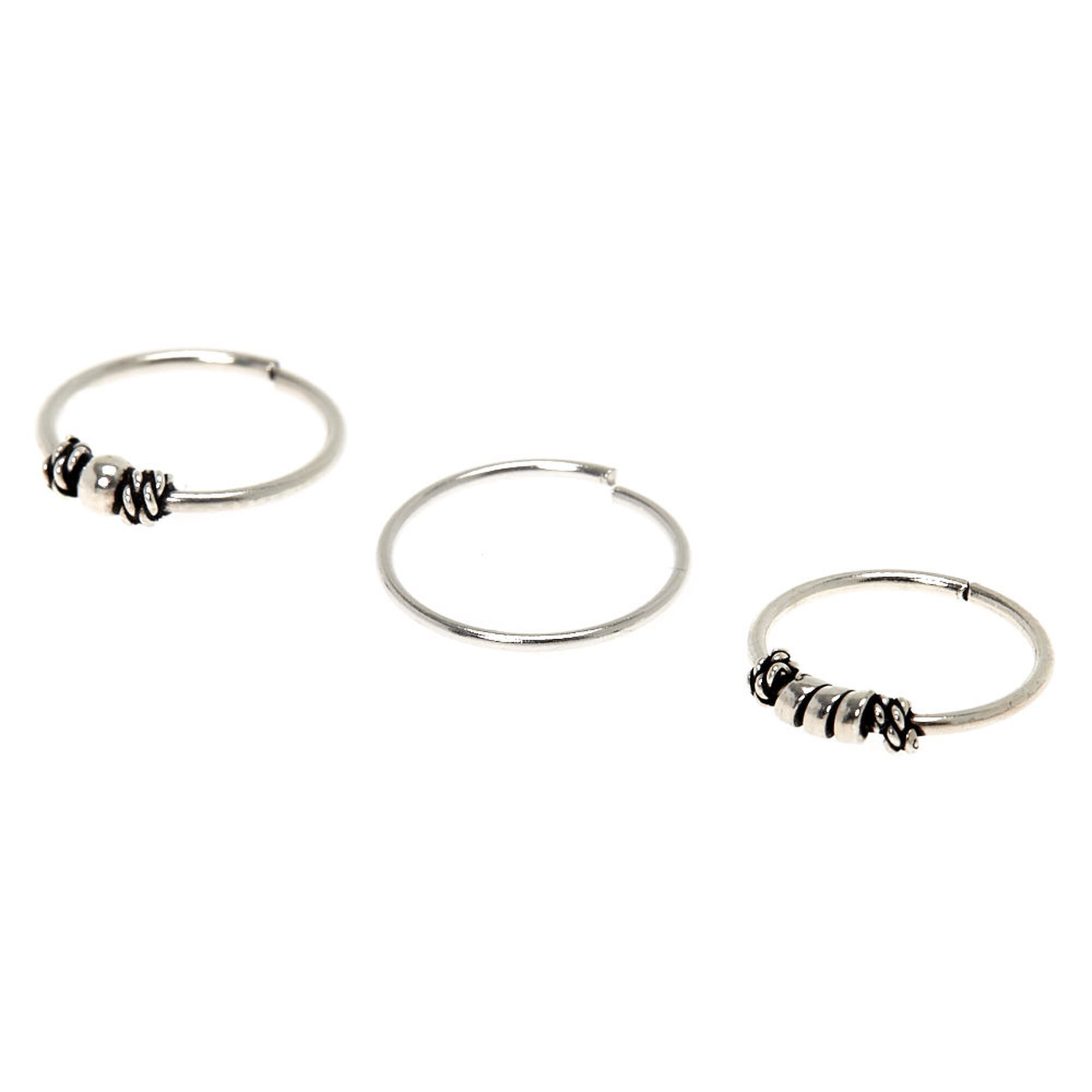 View Claires 21G Bali Beaded Hoop Nose Rings 3 Pack Silver information