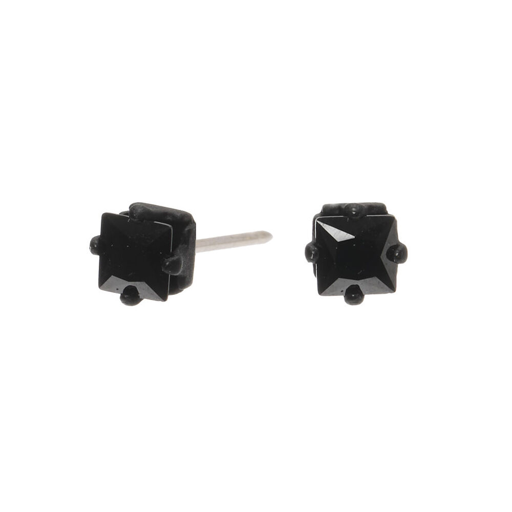 Black Cubic Zirconia 4mm Square Stud Earrings,