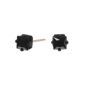 Black Cubic Zirconia 4mm Square Stud Earrings,