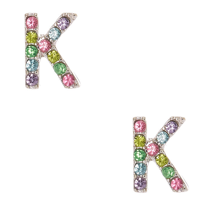 Silver Pastel Embellished Initial Stud Earrings K Claire S Us