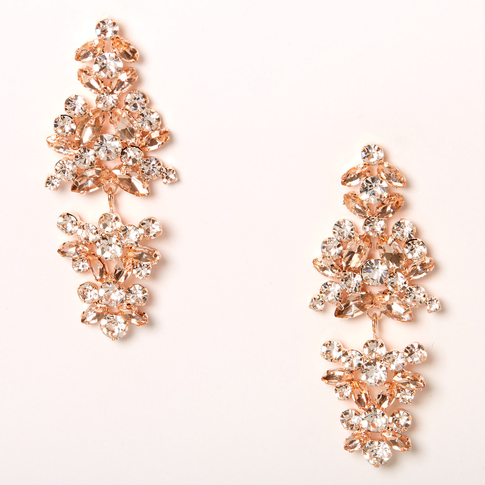 Rose Gold 2" Rhinestone Cluster Chandelier Drop Earrings,