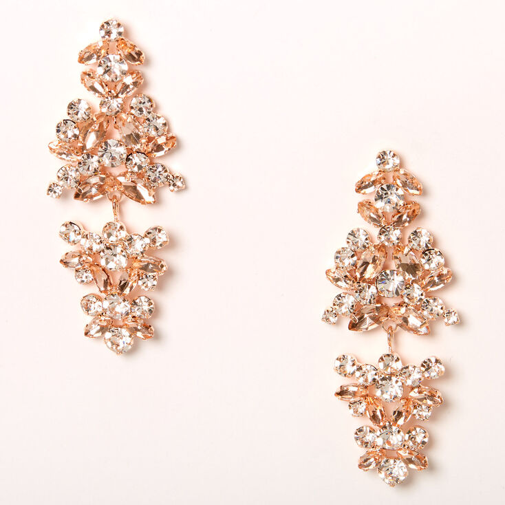 Rose Gold 2&quot; Rhinestone Cluster Chandelier Drop Earrings,