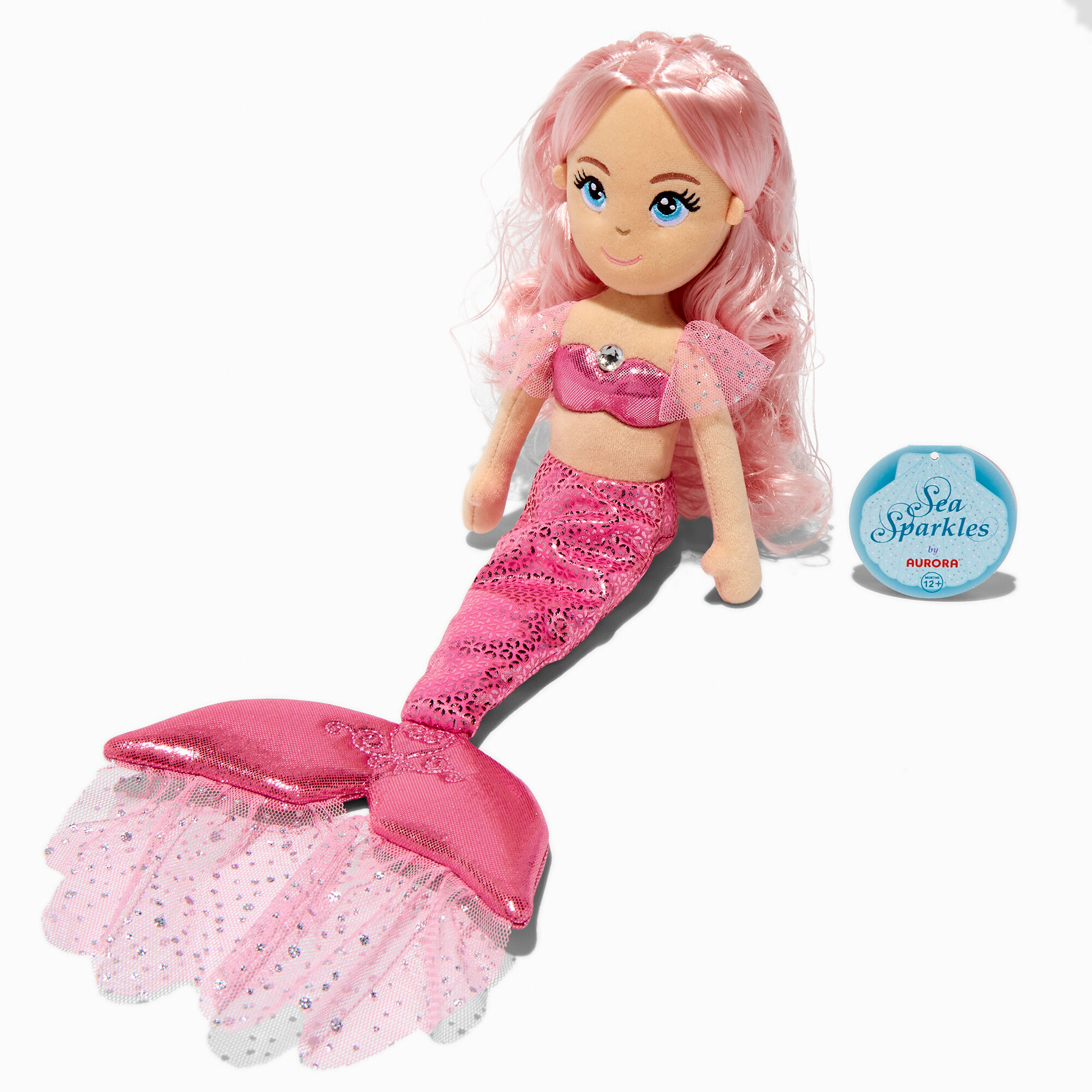 View Claires Sea Sparkles Rose Mermaid Plush Toy Pink information